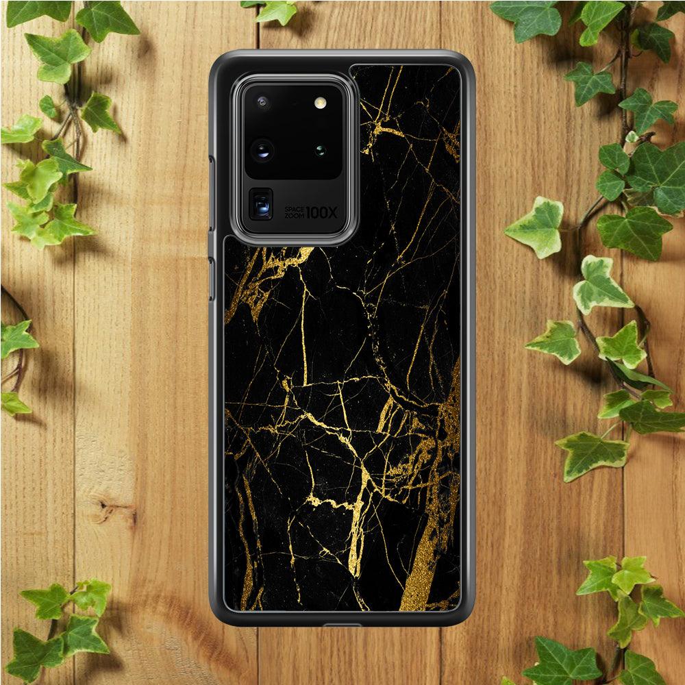 Marble Pattern Black and Gold Samsung Galaxy S20 Ultra Case-Rubber / Black (2D Case)-Xtracase