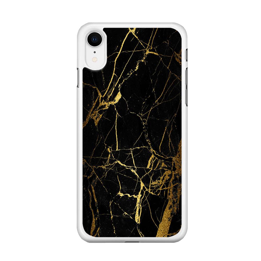 Marble Pattern Black and Gold iPhone XR Case-Rubber / White (2D Case)-Xtracase