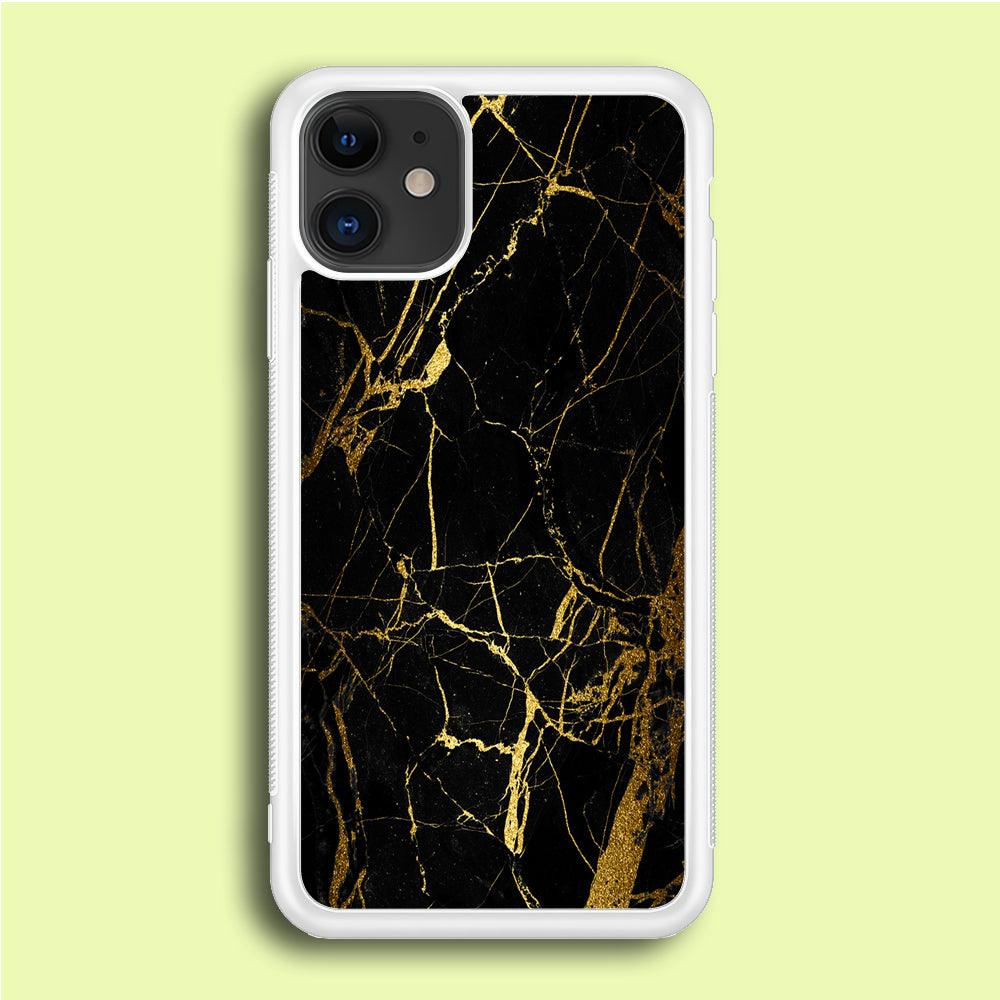 Marble Pattern Black and Gold iPhone 12 Case-Rubber / White (2D Case)-Xtracase