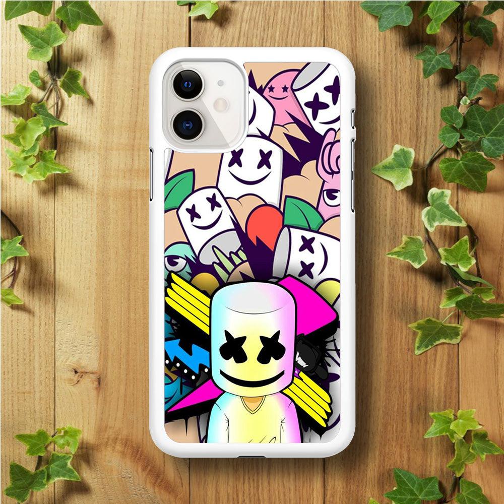 Marshmello Art iPhone 11 Case-Rubber / White (2D Case)-Xtracase