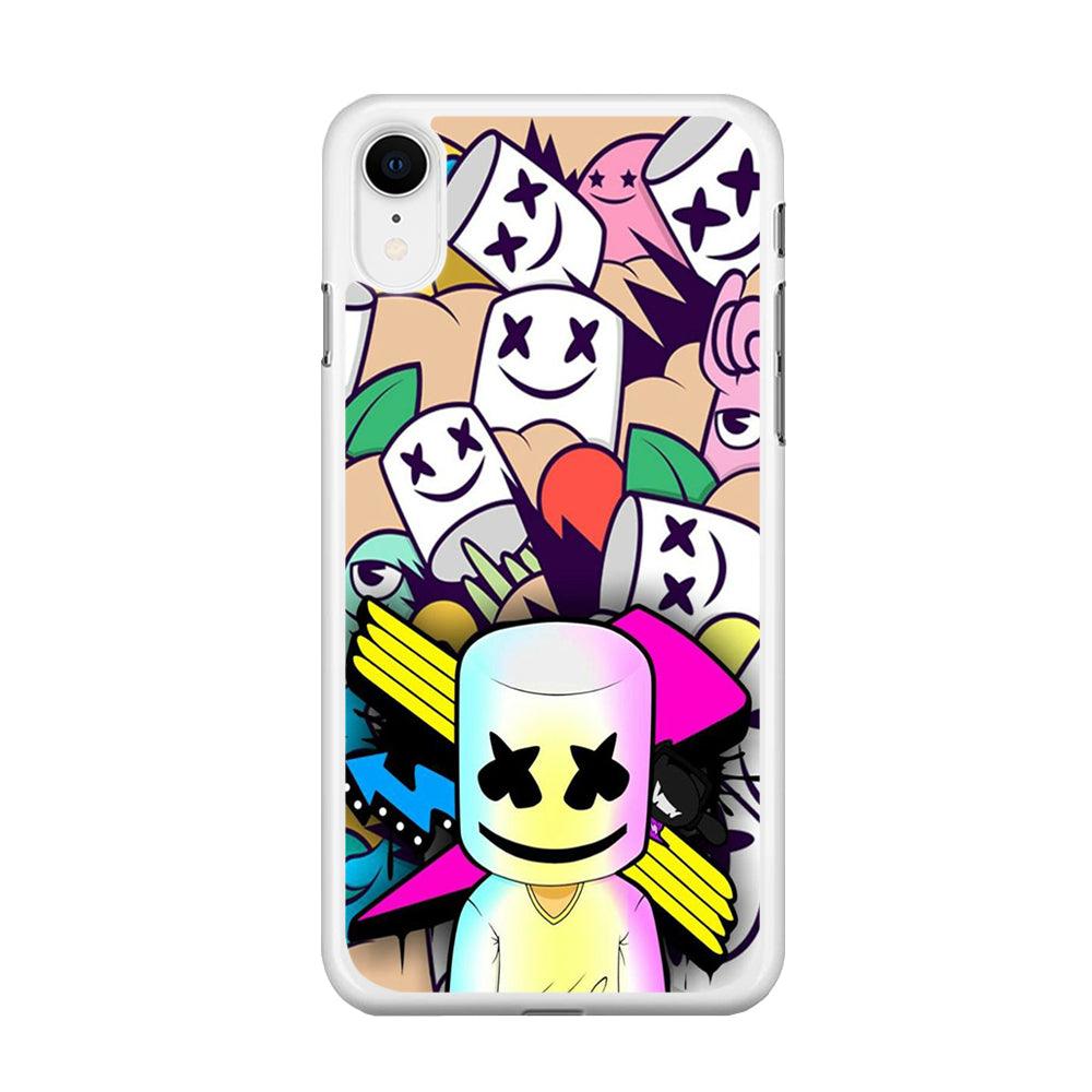 Marshmello Art iPhone XR Case-Rubber / White (2D Case)-Xtracase