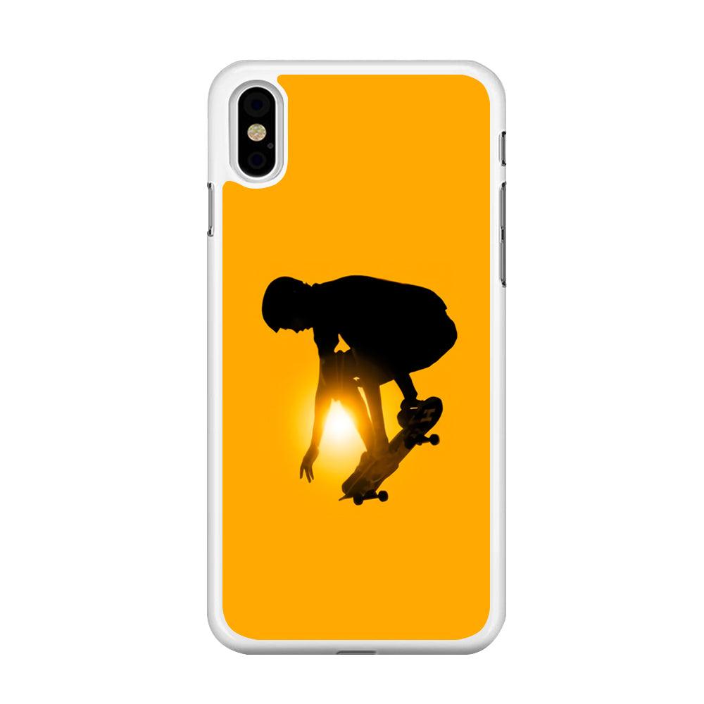 Men Play Skateboard iPhone X Case-Rubber / White (2D Case)-Xtracase
