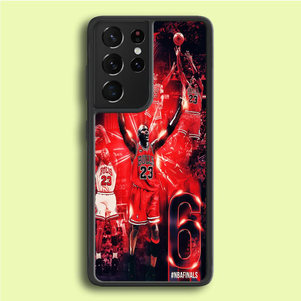 Michael Jordan 6th Championship Samsung Galaxy S21 Ultra Case-Rubber / Black (2D Case)-Xtracase