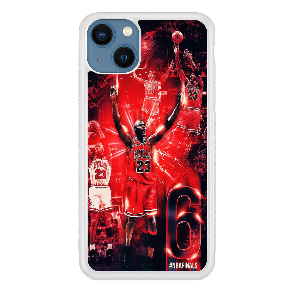 Michael Jordan 6th Championship iPhone 13 Case-Rubber / White (2D Case)-Xtracase