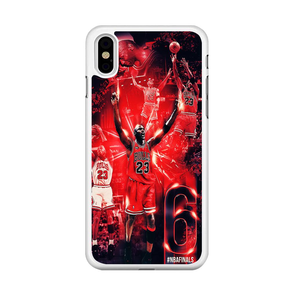 Michael Jordan 6th Championship iPhone Xs Case-Rubber / White (2D Case)-Xtracase