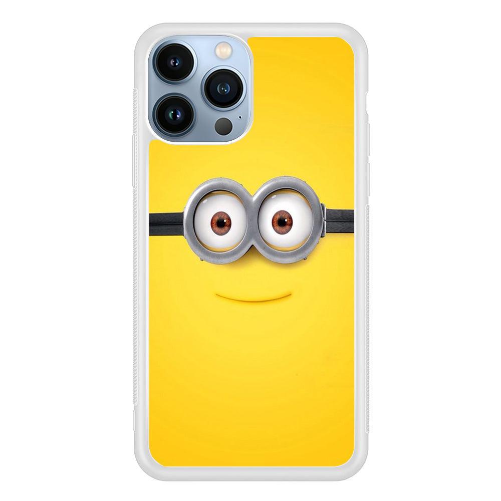 Minion Smiley Face iPhone 13 Pro Case-Rubber / White (2D Case)-Xtracase
