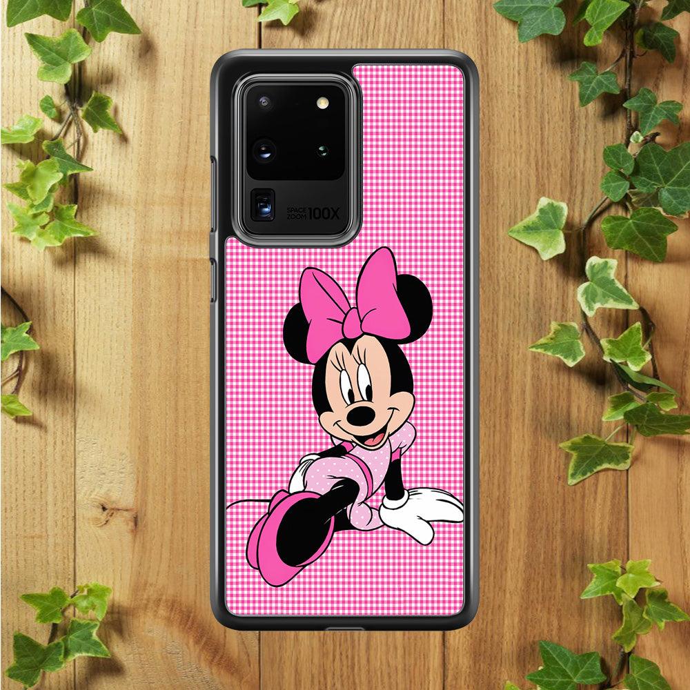 Minnie Mouse Pink Motive Samsung Galaxy S20 Ultra Case-Rubber / White (2D Case)-Xtracase
