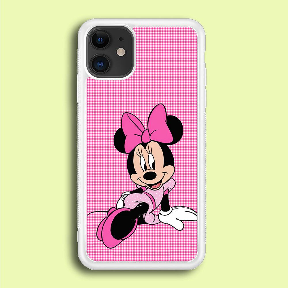 Minnie Mouse Pink Motive iPhone 12 Case-Rubber / White (2D Case)-Xtracase