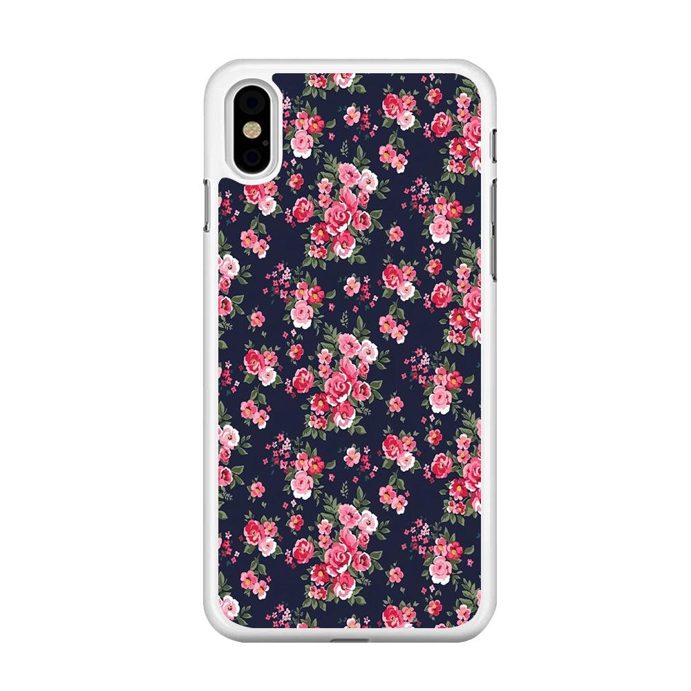 Motif Beautiful Flower 002 iPhone X Case-Rubber / White (2D Case)-Xtracase