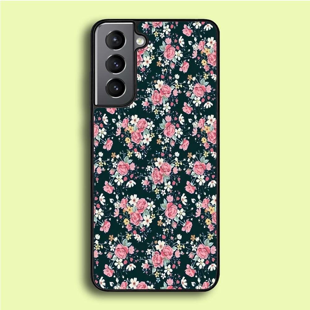 Motif Beautiful Flower 003 Samsung Galaxy S21 Plus Case-Rubber / White (2D Case)-Xtracase