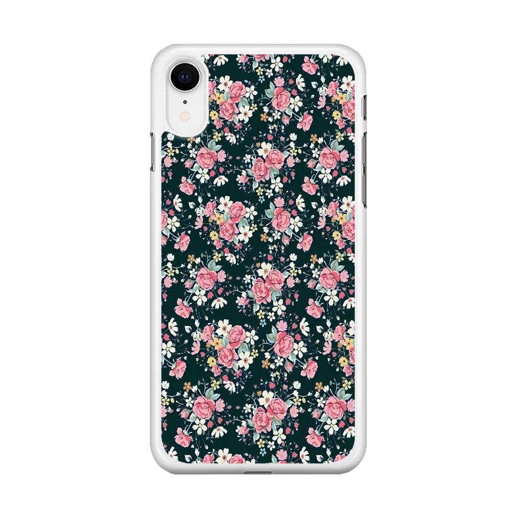 Motif Beautiful Flower 003 iPhone XR Case-Rubber / White (2D Case)-Xtracase