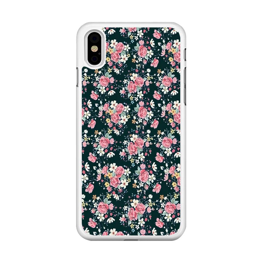 Motif Beautiful Flower 003 iPhone Xs Max Case-Rubber / White (2D Case)-Xtracase
