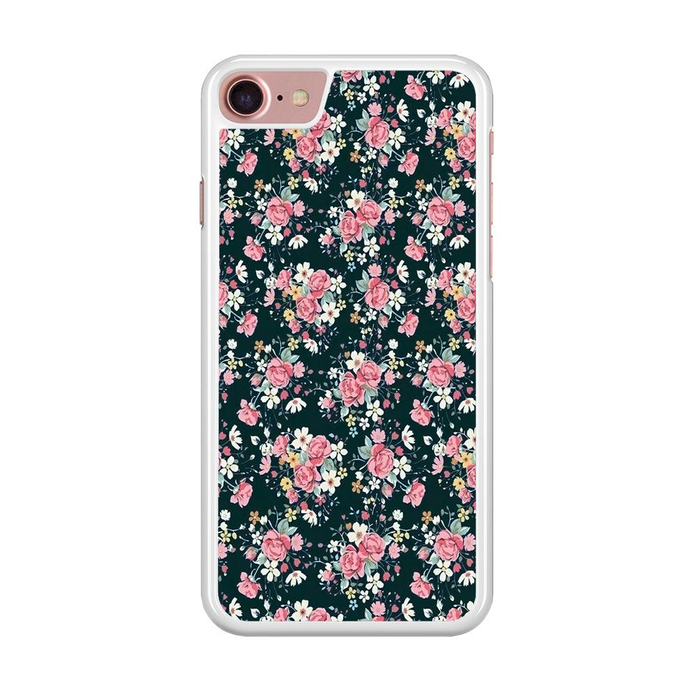 Motif Beautiful Flower 003 iPhone 7 Case-Rubber / White (2D Case)-Xtracase