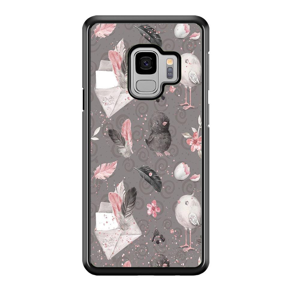 Motif Bird and Letter Grey Samsung Galaxy S9 Case-Plastic / Full Wrap (3D Case)-Xtracase