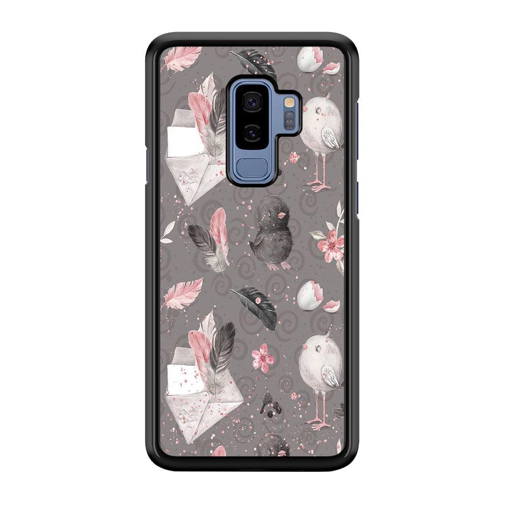 Motif Bird and Letter Grey Samsung Galaxy S9 Plus Case-Plastic / Full Wrap (3D Case)-Xtracase
