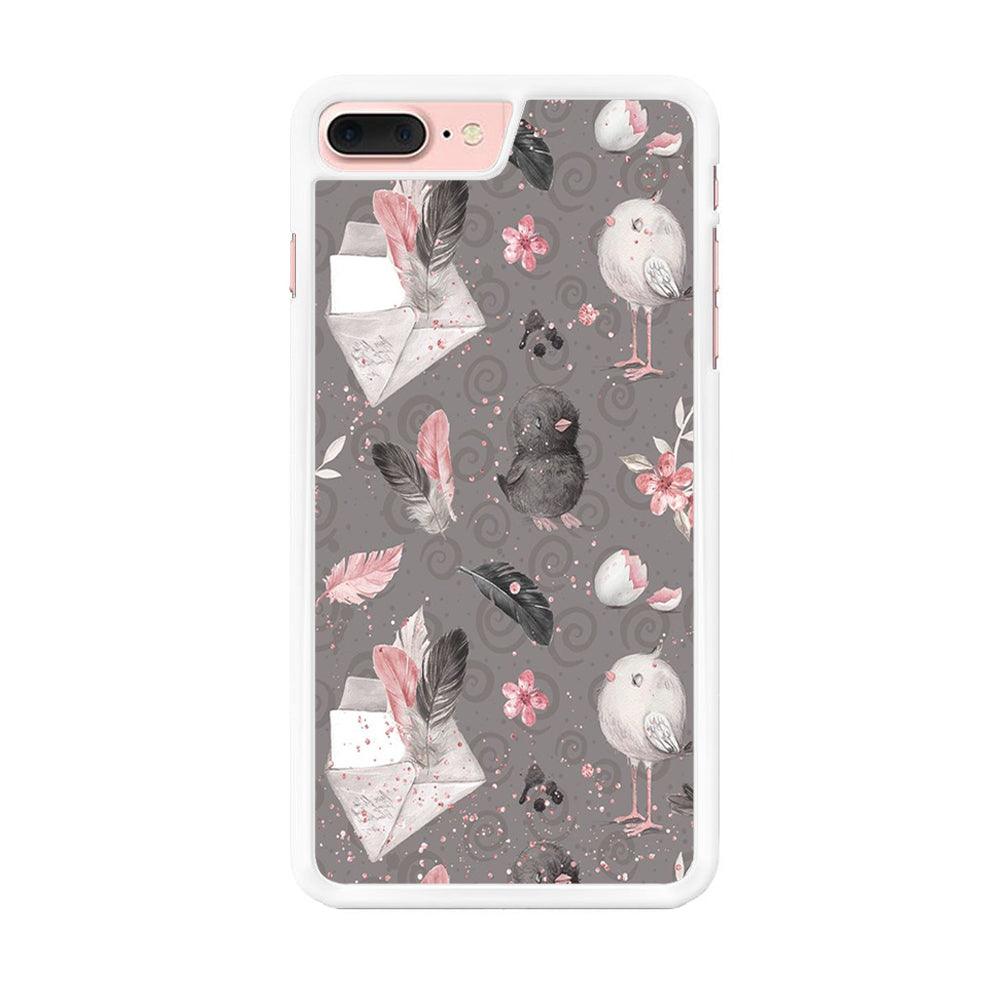 Motif Bird and Letter Grey iPhone 7 Plus Case-Rubber / White (2D Case)-Xtracase