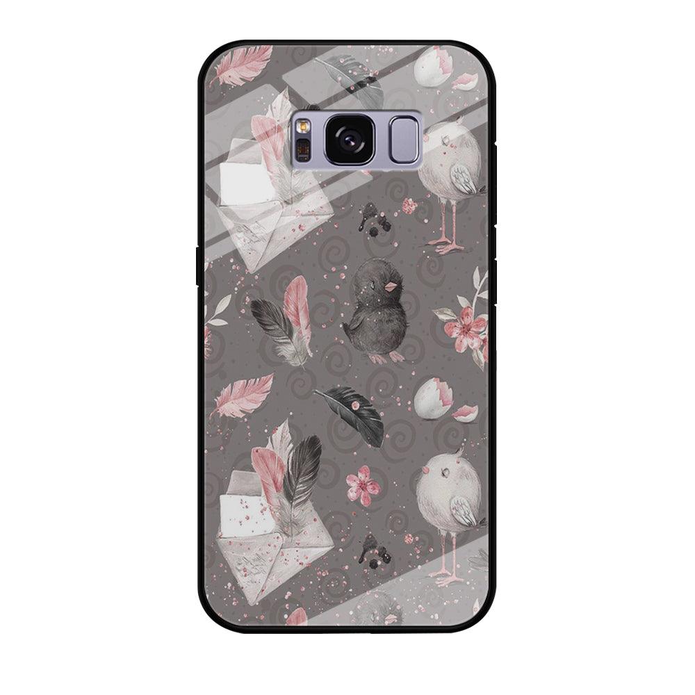 Motif Bird and Letter Grey Samsung Galaxy S8 Case-Tempered Glass Case-Xtracase