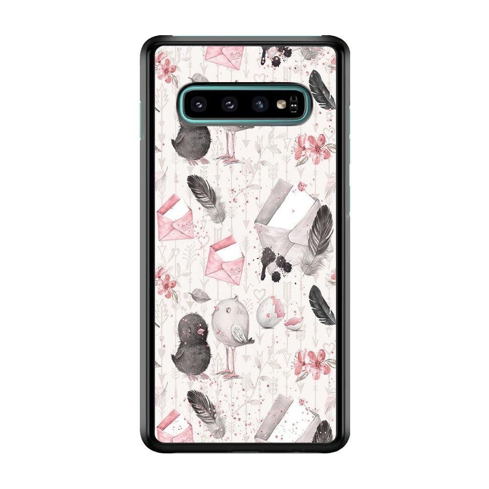 Motif Bird and Letter White Samsung Galaxy S10 Case-Plastic / Full Wrap (3D Case)-Xtracase