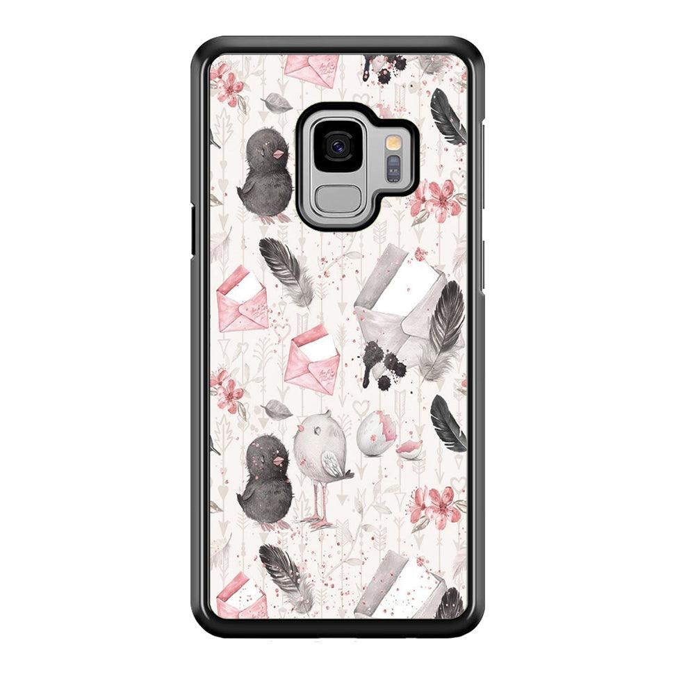Motif Bird and Letter White Samsung Galaxy S9 Case-Plastic / Full Wrap (3D Case)-Xtracase