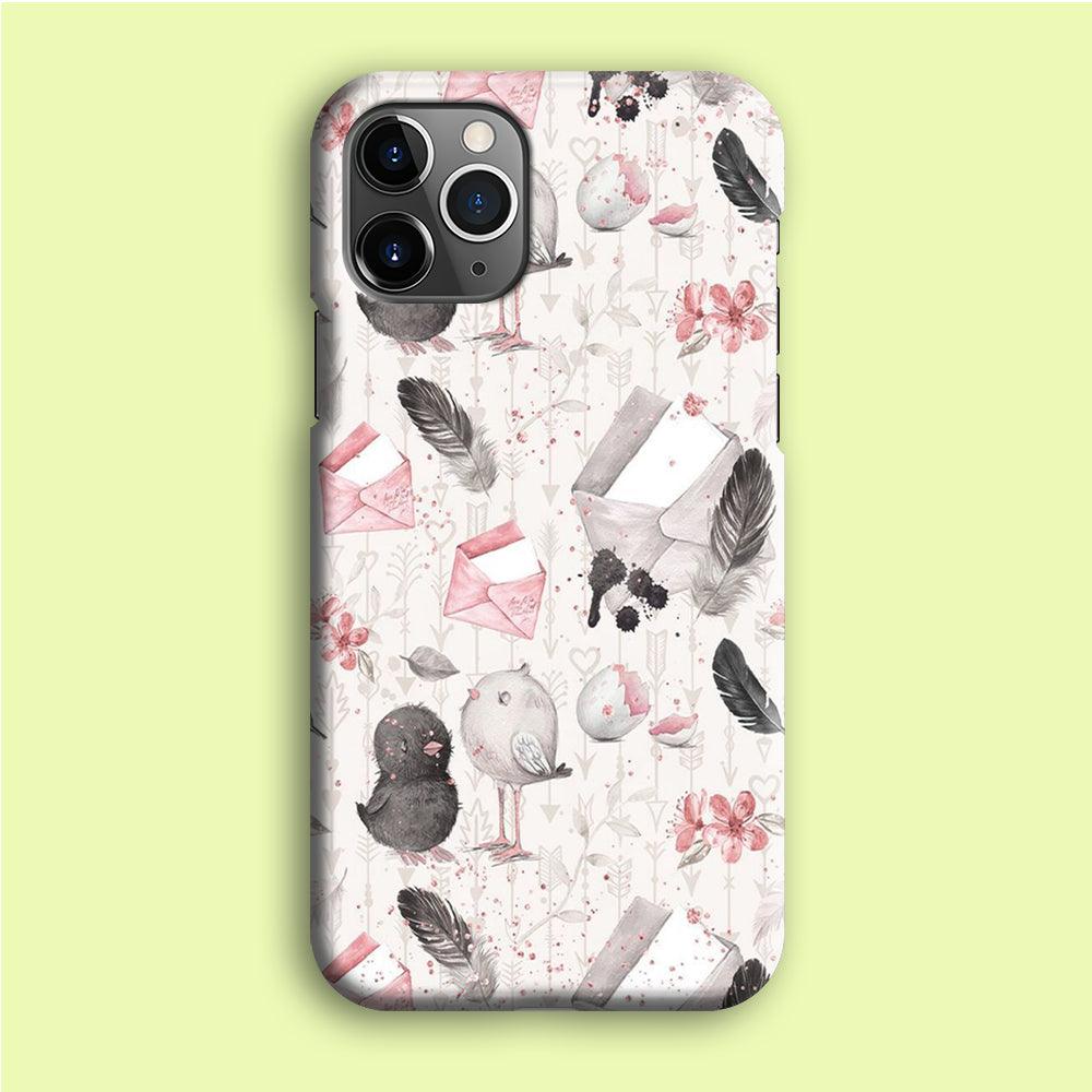 Motif Bird and Letter White iPhone 12 Pro Case-Plastic / Full Wrap (3D Case)-Xtracase
