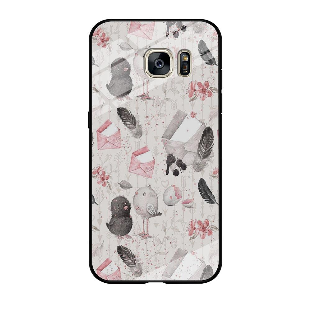Motif Bird and Letter White Samsung Galaxy S7 Edge Case-Tempered Glass Case-Xtracase