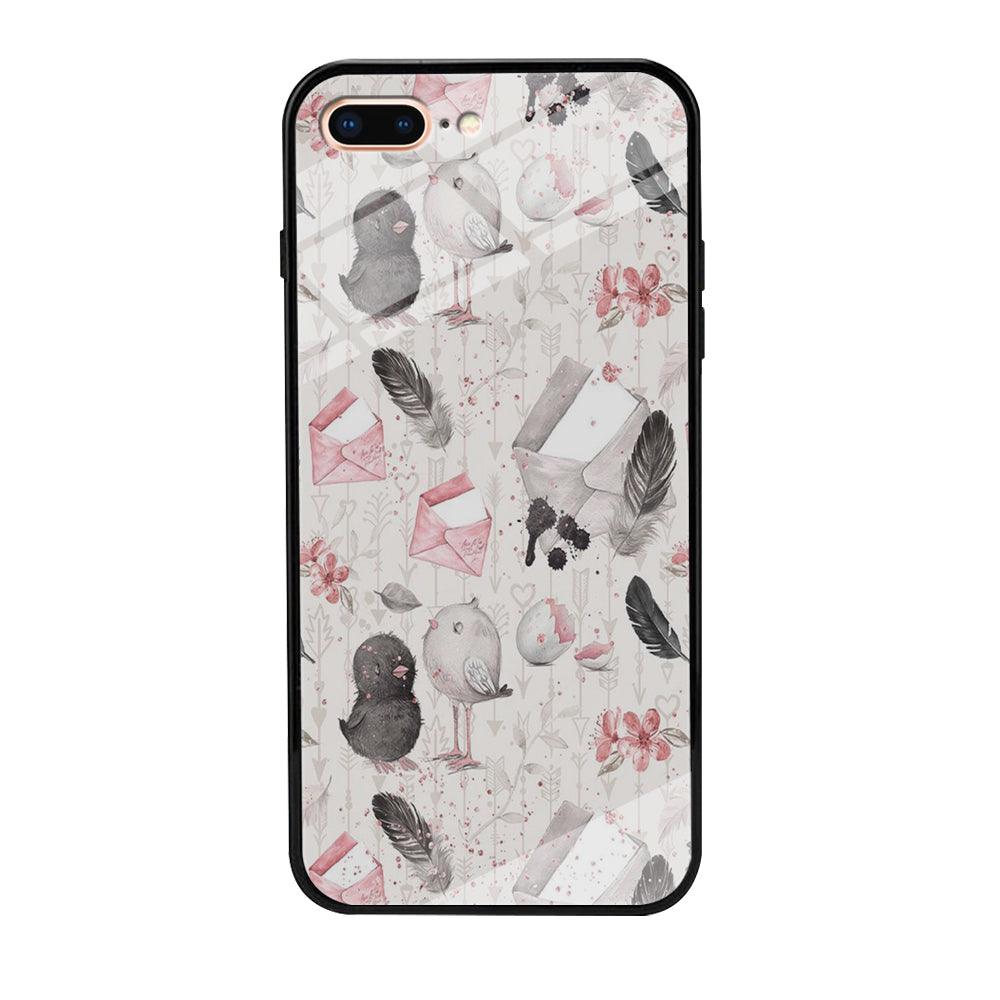 Motif Bird and Letter White iPhone 7 Plus Case-Tempered Glass Case-Xtracase