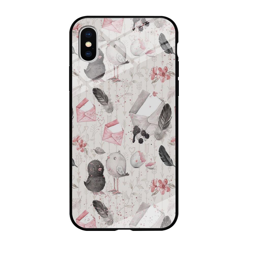 Motif Bird and Letter White iPhone Xs Case-Tempered Glass Case-Xtracase