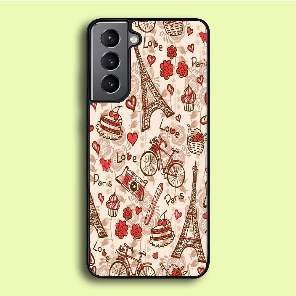 Motif Paris Love Samsung Galaxy S21 Plus Case-Rubber / Black (2D Case)-Xtracase
