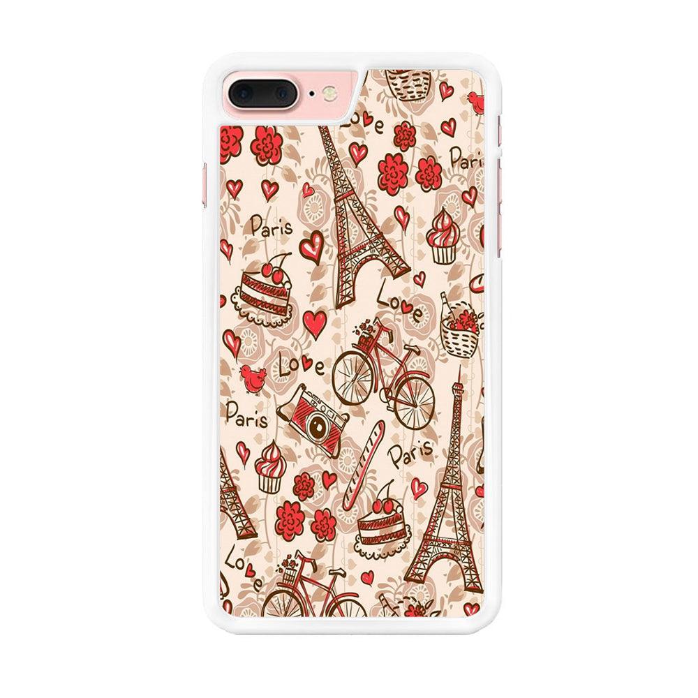 Motif Paris Love iPhone 8 Plus Case-Rubber / White (2D Case)-Xtracase