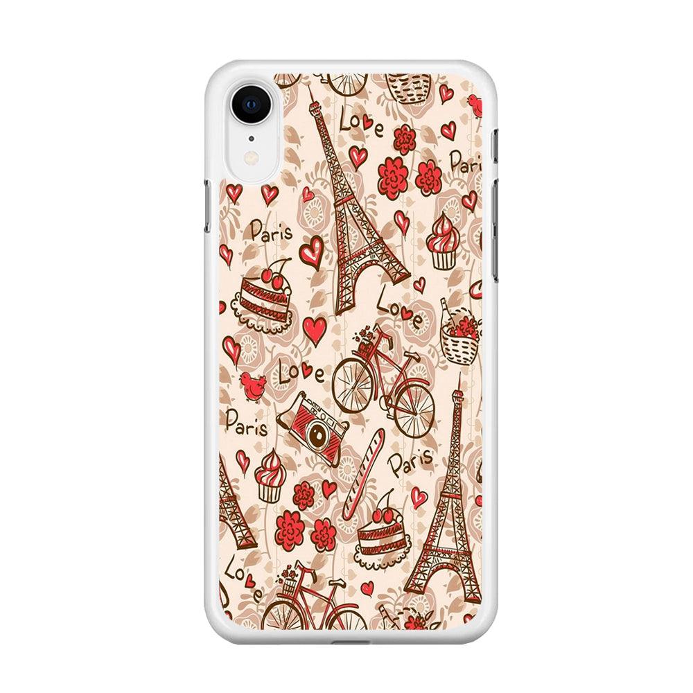 Motif Paris Love iPhone XR Case-Rubber / White (2D Case)-Xtracase