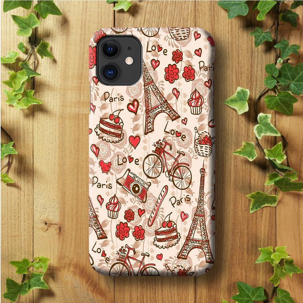 Motif Paris Love iPhone 11 Case-Plastic / Full Wrap (3D Case)-Xtracase