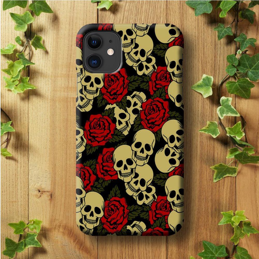 Motif Skull and Rose iPhone 11 Case-Plastic / Full Wrap (3D Case)-Xtracase