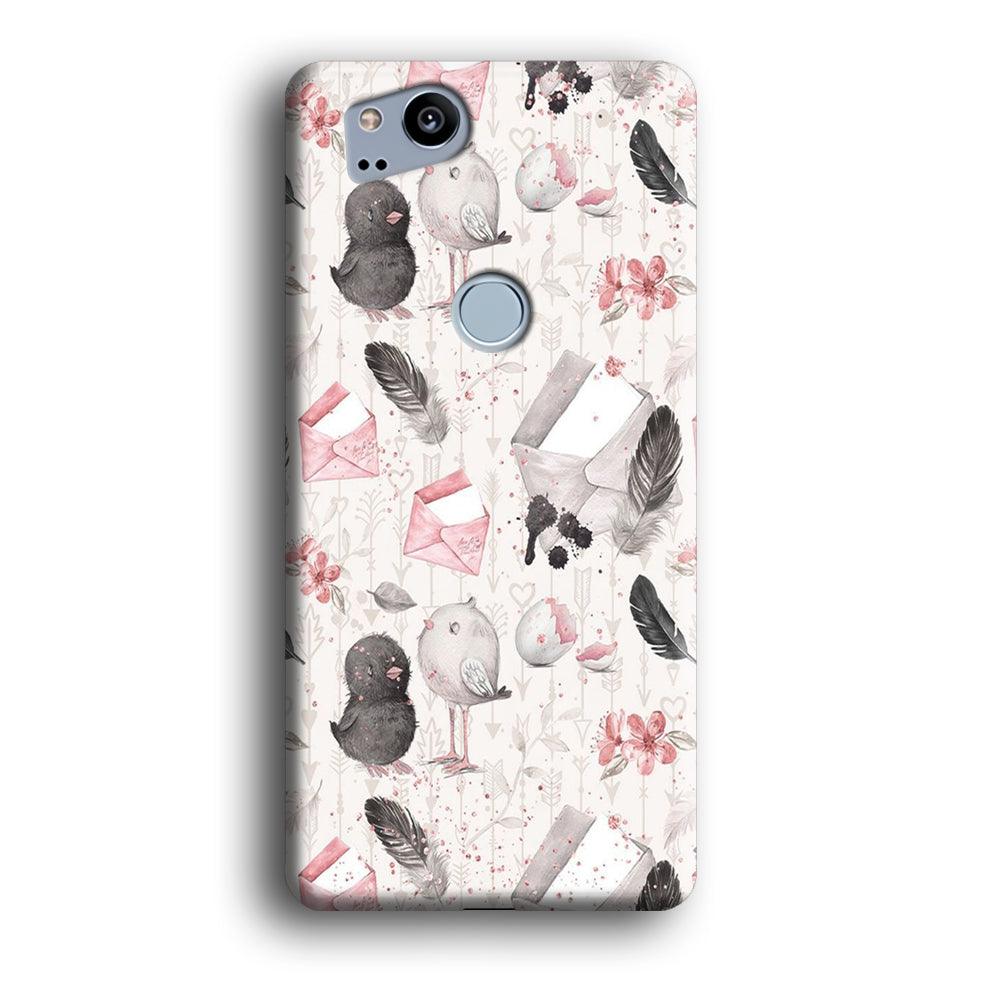 Motif Bird and Letter White Google Pixel 2 3D Case-Xtracase
