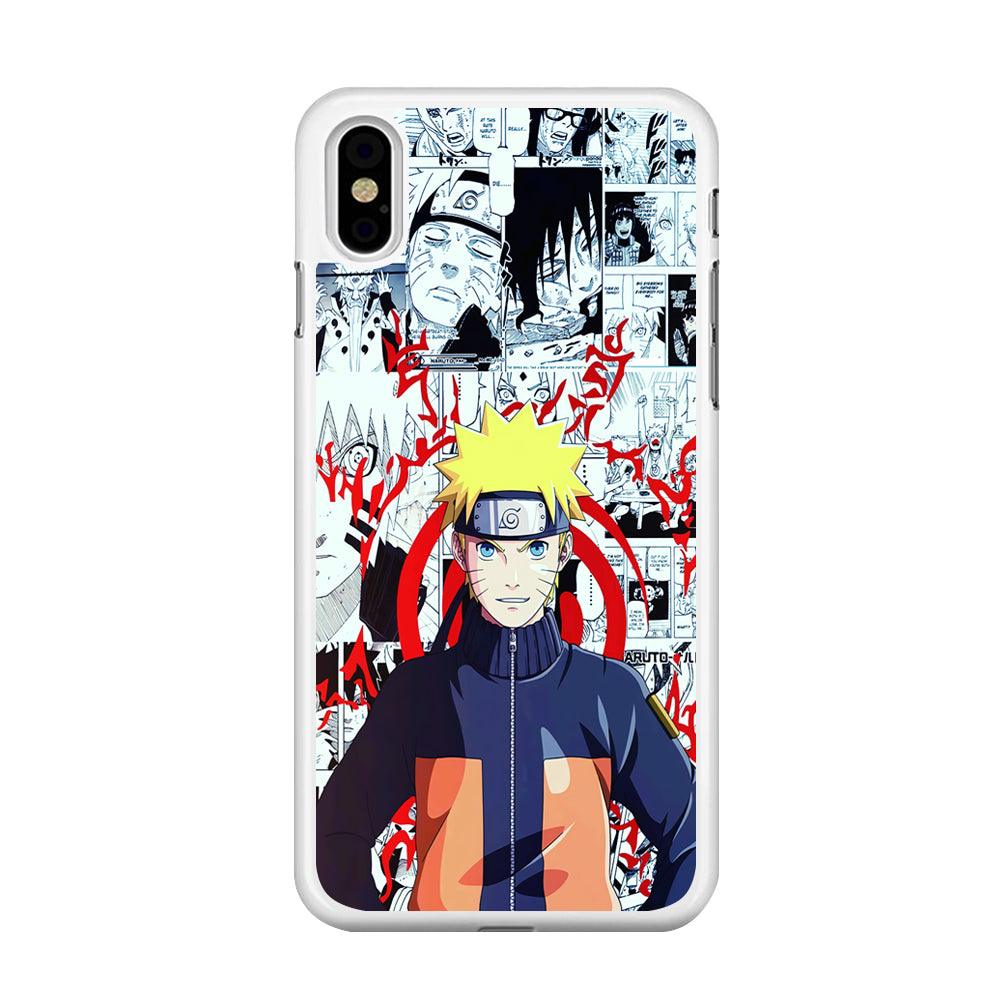Naruto Comic Background iPhone Xs Case-Rubber / White (2D Case)-Xtracase