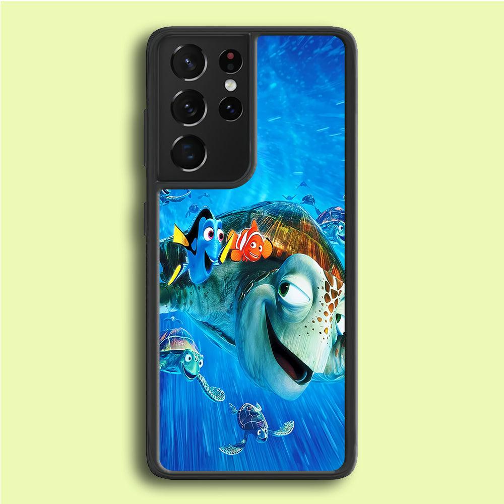 Nemo Dorry and Turtles Samsung Galaxy S21 Ultra Case-Rubber / White (2D Case)-Xtracase