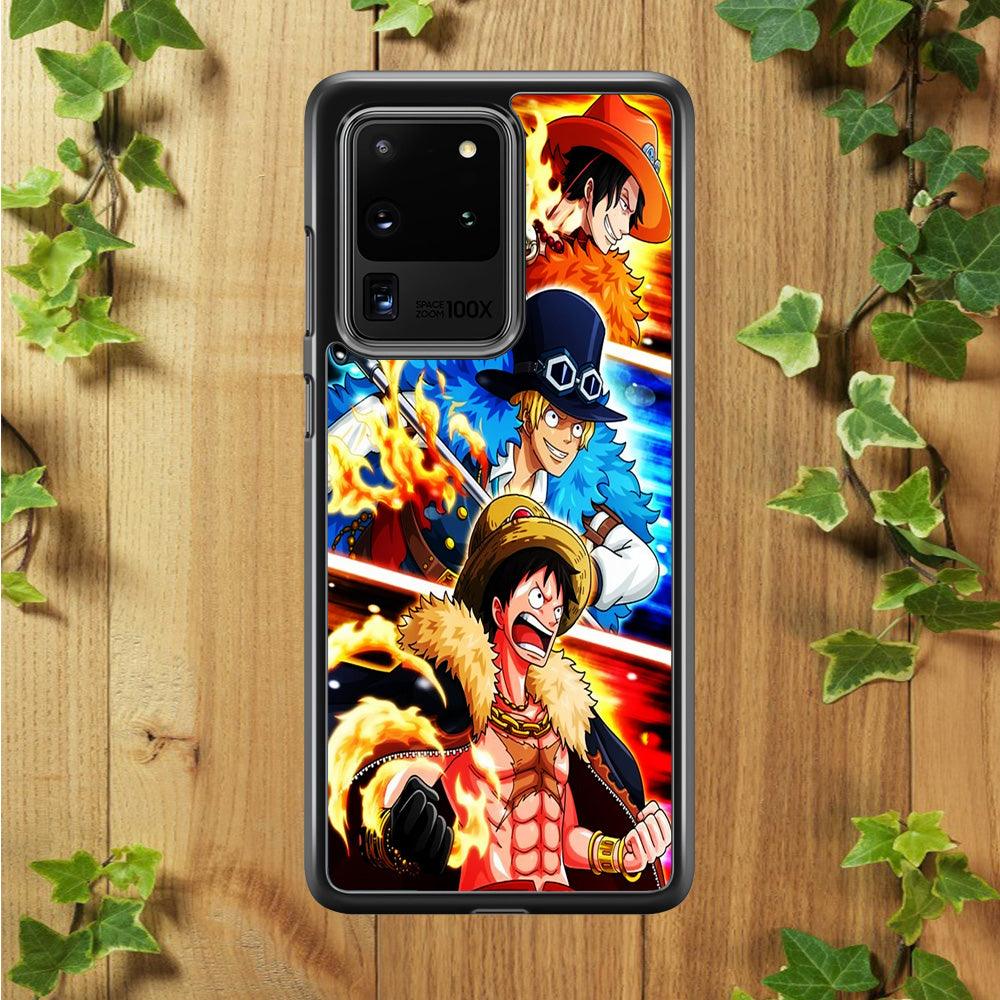 One Piece Ace Sabo Luffy Samsung Galaxy S20 Ultra Case-Rubber / White (2D Case)-Xtracase