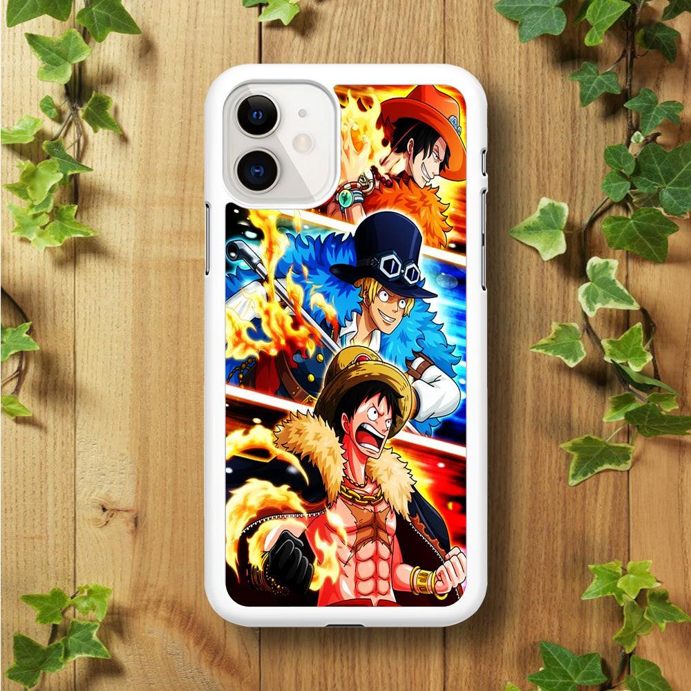 One Piece Ace Sabo Luffy iPhone 11 Case-Rubber / White (2D Case)-Xtracase