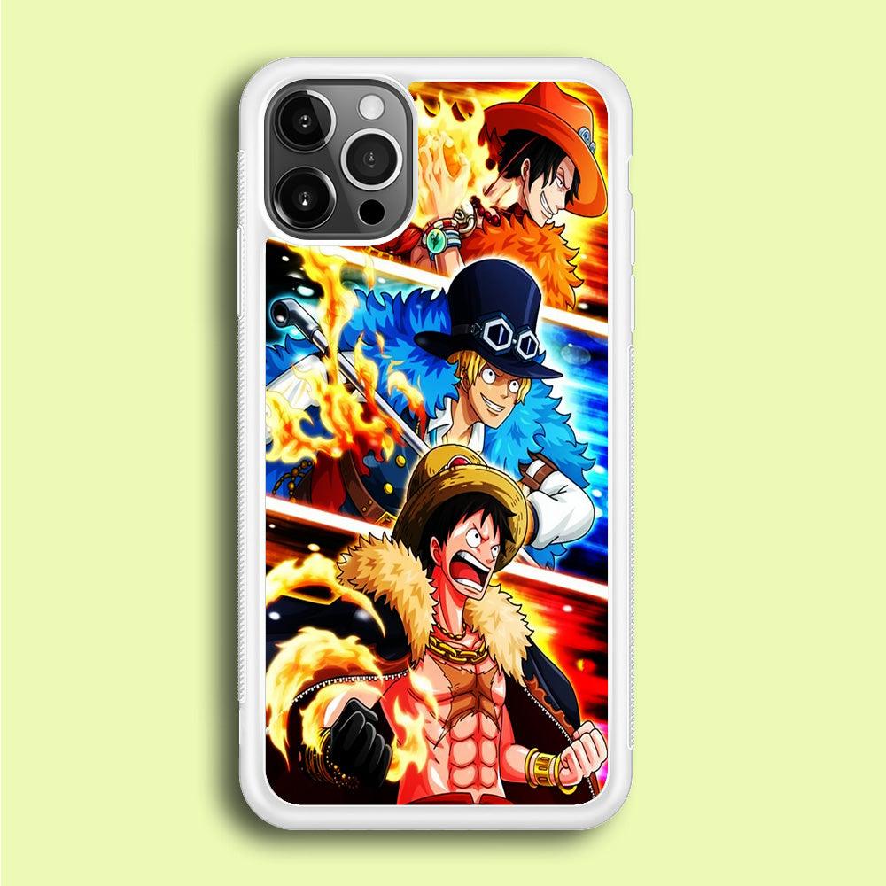 One Piece Ace Sabo Luffy iPhone 12 Pro Case-Rubber / White (2D Case)-Xtracase