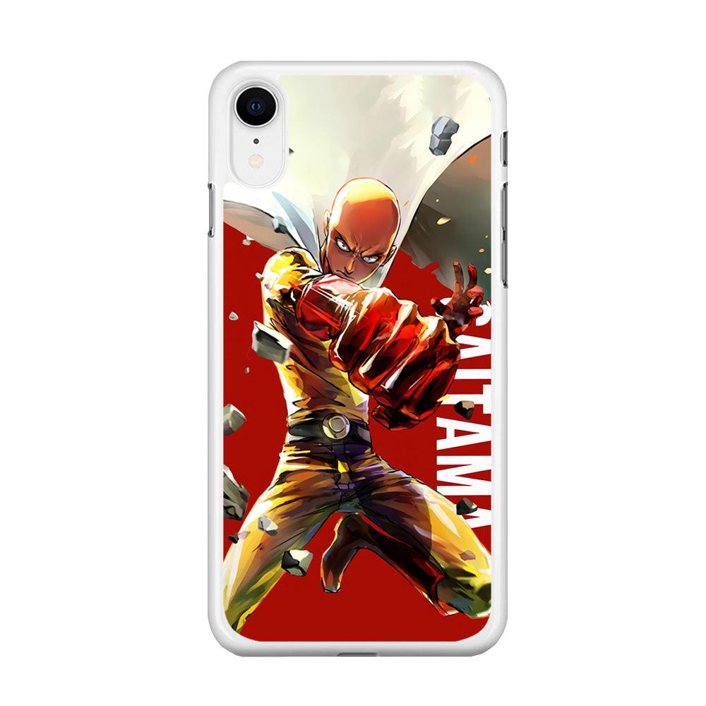 One Punch Man Saitama Red iPhone XR Case-Rubber / White (2D Case)-Xtracase