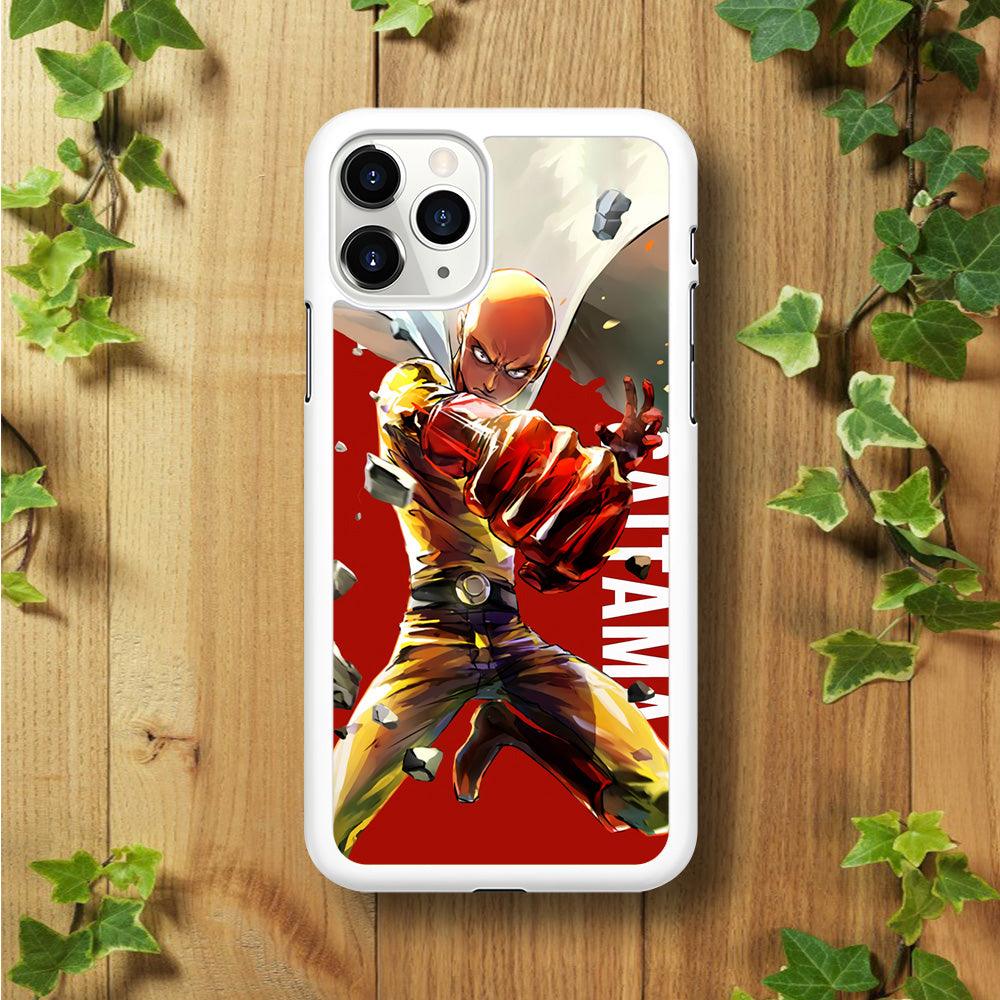 One Punch Man Saitama Red iPhone 11 Pro Max Case-Rubber / White (2D Case)-Xtracase