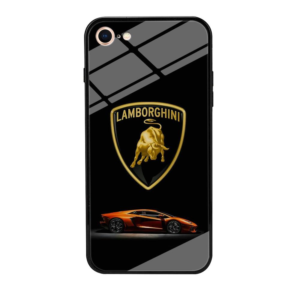 Orange Car Lamborghini Logo iPhone 8 Case-Tempered Glass Case-Xtracase