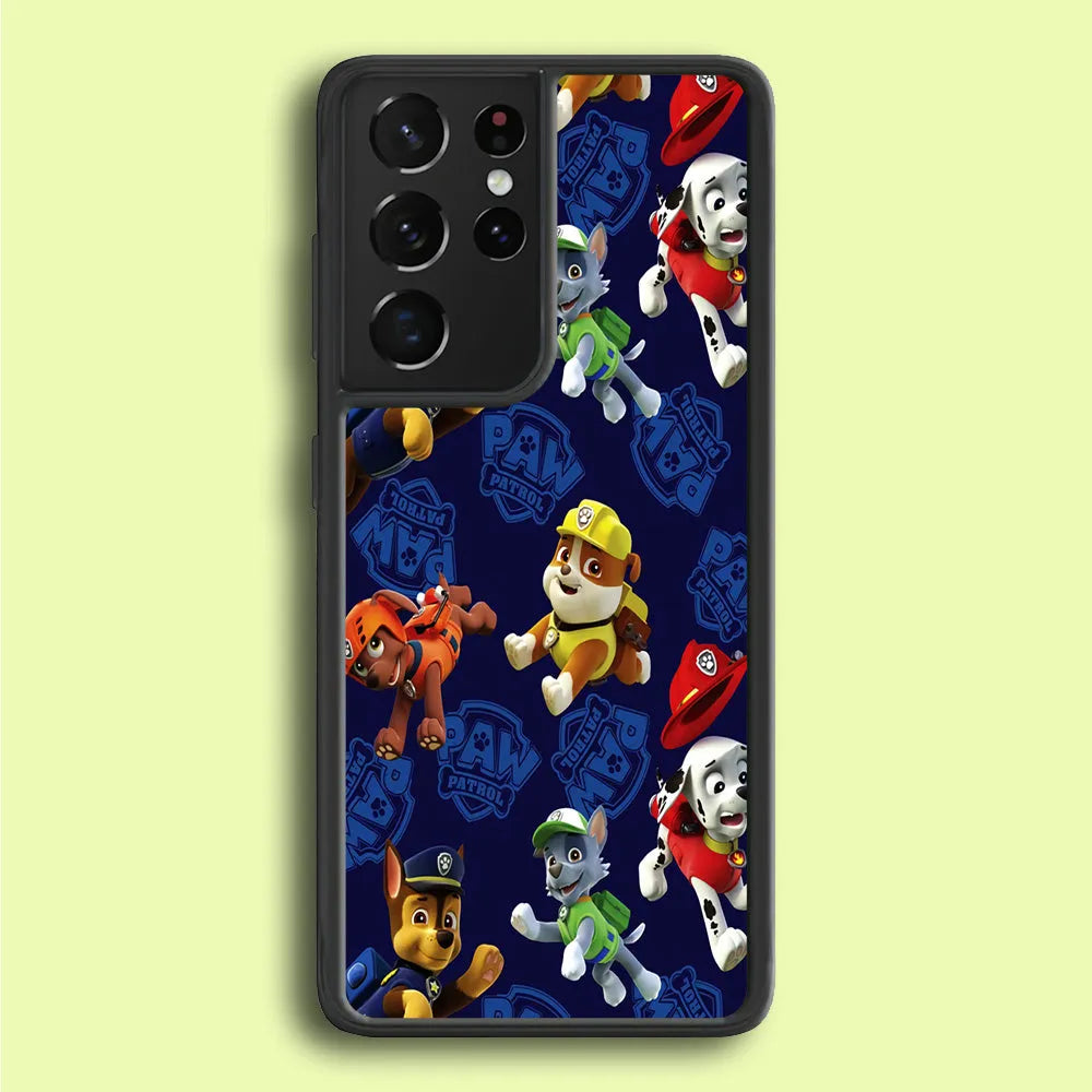 Paw Patrol Patern Blue Samsung Galaxy S21 Ultra Case-Plastic / Full Wrap (3D Case)-Xtracase