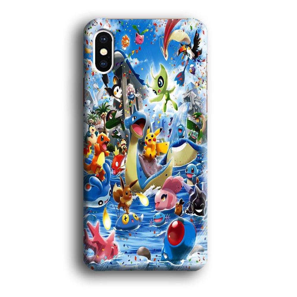 Pokemon Party iPhone Xs Max Case-Plastic / Full Wrap (3D Case)-Xtracase