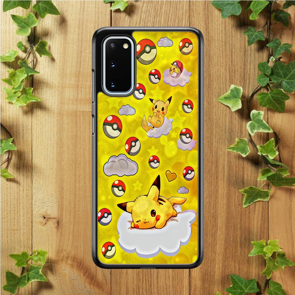 Pokemon Pikachu and Cloud Samsung Galaxy S20 Case-Rubber / White (2D Case)-Xtracase