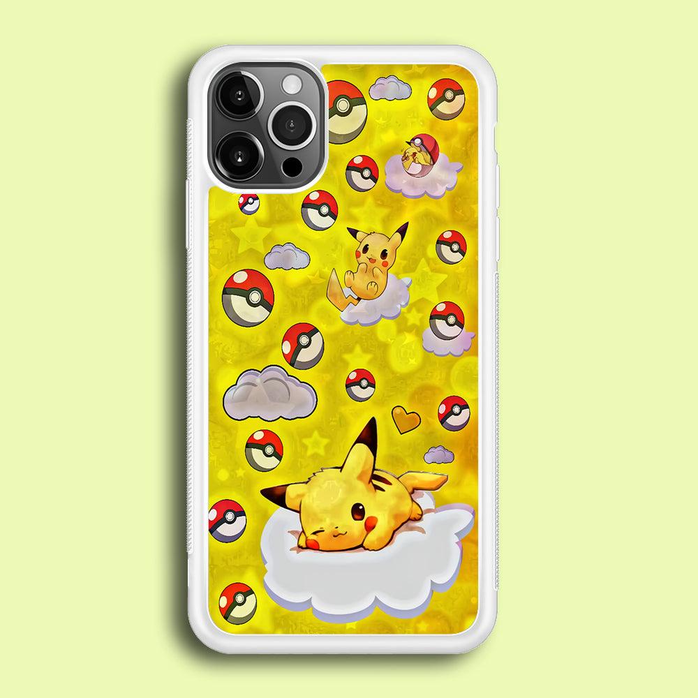 Pokemon Pikachu and Cloud iPhone 12 Pro Max Case-Rubber / White (2D Case)-Xtracase