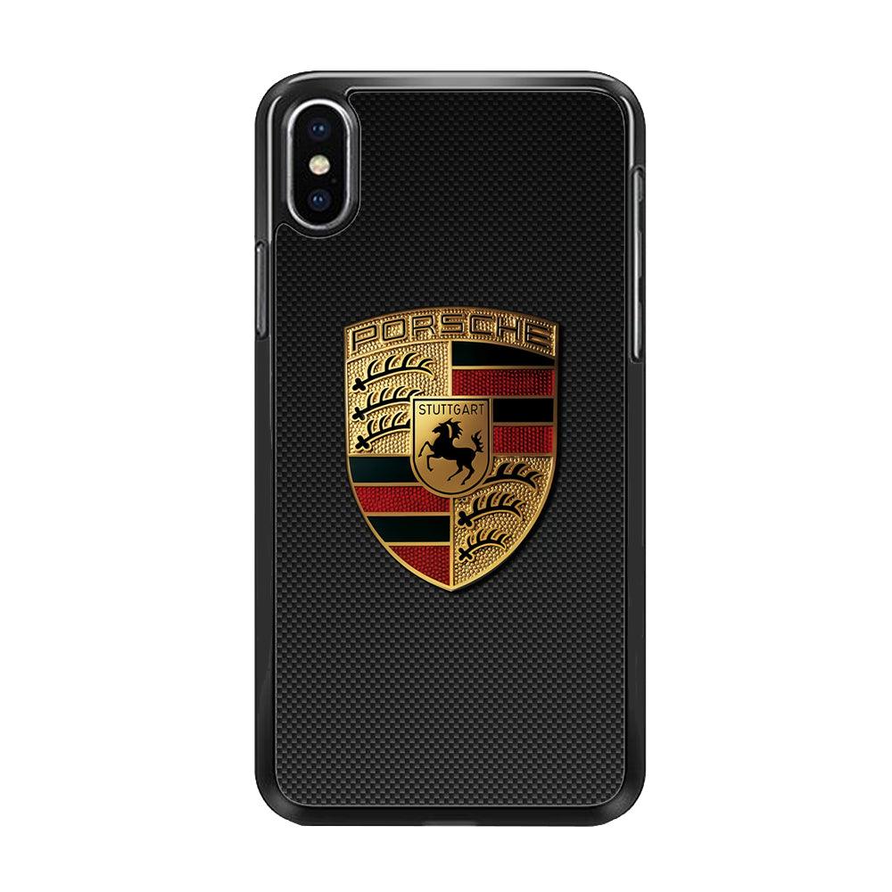Porsche Logo Luxury iPhone Xs Case-Rubber / Black (2D Case)-Xtracase
