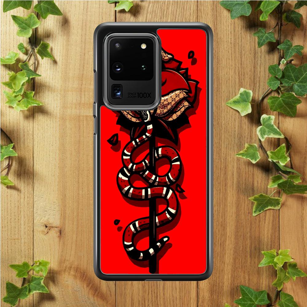 Red Rose Red Snake Samsung Galaxy S20 Ultra Case-Rubber / White (2D Case)-Xtracase