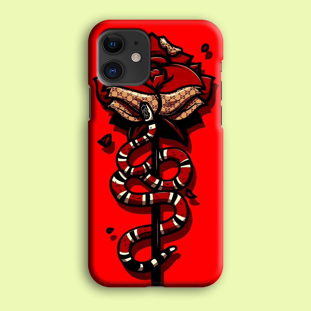 Red Rose Red Snake iPhone 12 Case-Plastic / Full Wrap (3D Case)-Xtracase