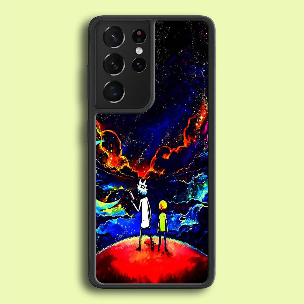 Rick and Morty Galaxy Painting Samsung Galaxy S21 Ultra Case-Rubber / Black (2D Case)-Xtracase