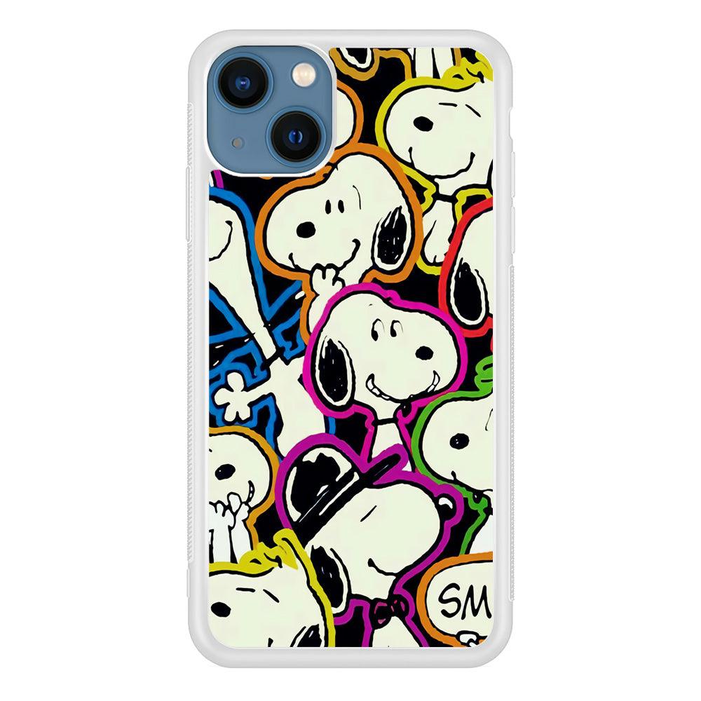 Snoopy Doodle iPhone 13 Mini Case-Rubber / White (2D Case)-Xtracase